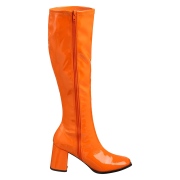 Orange lackstiefel blockabsatz 7,5 cm - 70er jahre hippie disco kniehohe boots gogo