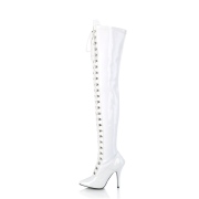 Patent 13 cm SEDUCE-3024 White overknee boots with laces