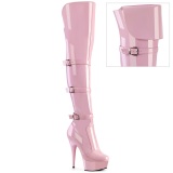 Patent 15 cm DELIGHT-3018 high heeled thigh high boots with buckles rose