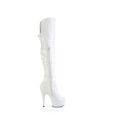 Patent 15 cm DELIGHT-3018 high heeled thigh high boots with buckles white