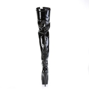 Patent 15 cm DELIGHT-3027 Black overknee boots with laces