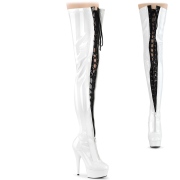 Patent 15 cm DELIGHT-3027 White overknee boots with laces