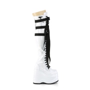 Patent 15 cm WAVE-315 Wedge Platform Thigh High Boots White