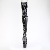 Patent 18 cm ADORE-3850 Black overknee boots with laces