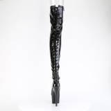 Patent 18 cm ADORE-3850 Black overknee boots with laces