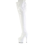 Patent 18 cm ADORE-3850 White overknee boots with laces