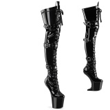 Patent 20 cm CRAZE-3028 Heelless platform overknee boots pony heels black