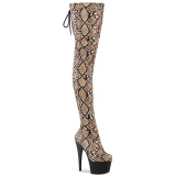 Patent snake pattern 18 cm ADORE brown overknee boots with laces