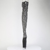 Patent snake pattern 20 cm 3008SP-BT Black overknee boots with laces