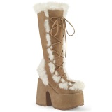 Pelz braun blockabsatz 13 cm CAMEL-311 chunky plateaustiefel
