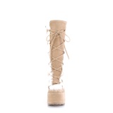 Pelz braun blockabsatz 13 cm CAMEL-311 chunky plateaustiefel