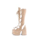 Pelz braun blockabsatz 13 cm CAMEL-311 chunky plateaustiefel