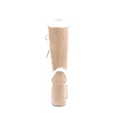 Pelz braun blockabsatz 13 cm CAMEL-311 chunky plateaustiefel