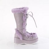 Pelz plateaustiefel 7 cm CUBBY-311 gothic schnrstiefel damen lavendel