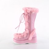 Pelz plateaustiefel 7 cm CUBBY-311 gothic schnrstiefel damen rosa