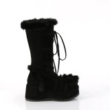 Pelz plateaustiefel 7 cm CUBBY-311 gothic schnrstiefel damen schwarz