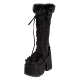 Pelz schwarze blockabsatz 13 cm CAMEL-311 chunky plateaustiefel