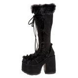 Pelz schwarze blockabsatz 13 cm CAMEL-311 chunky plateaustiefel