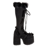 Pelz schwarze blockabsatz 13 cm CAMEL-311 chunky plateaustiefel