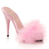 Pink 13 cm POISE-501F Mules Schuhe mit Marabou Federn - Plüsch