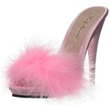 Pink 13 cm POISE-501F Mules Schuhe mit Marabou Federn - Plüsch