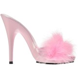 Pink 13 cm POISE-501F Mules Schuhe mit Marabou Federn - Plüsch