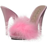 Pink 13 cm POISE-501F Mules Schuhe mit Marabou Federn - Plüsch