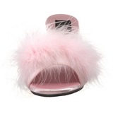 Pink 8 cm BELLE-301F Mules Schuhe mit Marabou Federn - Plüsch