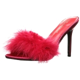 Red 10 cm CLASSIQUE-01F womens mules with marabou feathers