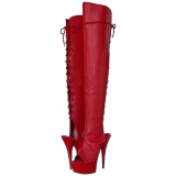 Red Leatherette 15 cm DELIGHT-3019 Platform Thigh High Boots