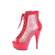 Rhinestones mesh fabric 15 cm DELIGHT lace up ankle boots in red