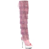 Rosa 15 cm DELIGHT exotic overkneestiefel mit strass fransen