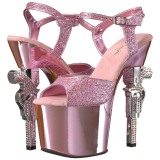 Rosa 18 cm Pleaser REVOLVER-709G Chrome Plateau High Heels