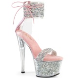 Rosa 18 cm SKY-327RSI pleaser high heels mit strass knöchelmanschette