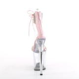 Rosa 20 cm FLAMINGO-827RS transparente plateau high heels mit knöchelriemen