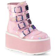 Rose Patent 9 cm DAMNED-105 ankle boots with buckles