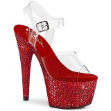 Rot 18 cm BEJEWELED-708DM plateau high heels mit strass steinen