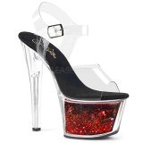 Rot 18 cm SKY-308WHG glitter plateau high heels