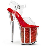 Rot 20 cm FLAMINGO-808G Glitter Plateau High Heels