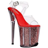 Rot 20 cm FLAMINGO-808G Glitter Plateau High Heels