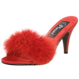 Rot 8 cm AMOUR-03 Mules Schuhe mit Marabou Federn - Plüsch