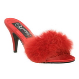 Rot 8 cm AMOUR-03 Mules Schuhe mit Marabou Federn - Plüsch