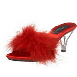 Rot 8 cm BELLE-301F Mules Schuhe mit Marabou Federn - Plüsch