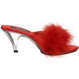 Rot 8 cm BELLE-301F Mules Schuhe mit Marabou Federn - Plüsch