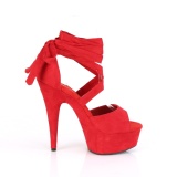 Rot Kunstleder 15 cm DELIGHT-679 high heels mit knöchelschnürung