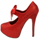 Rot Strass 14,5 cm Burlesque TEEZE-04R Plateau Damen Pumps Schuhe