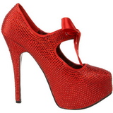 Rot Strass 14,5 cm Burlesque TEEZE-04R Plateau Damen Pumps Schuhe