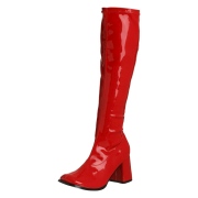 Rote lackstiefel blockabsatz 7,5 cm - 70er jahre hippie disco kniehohe boots gogo
