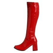 Rote lackstiefel blockabsatz 7,5 cm - 70er jahre hippie disco kniehohe boots gogo