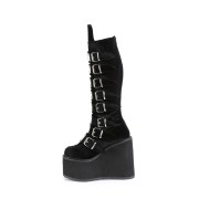 Samt 14 cm SWING-815 alternative plateaustiefel mit schnalle schwarze